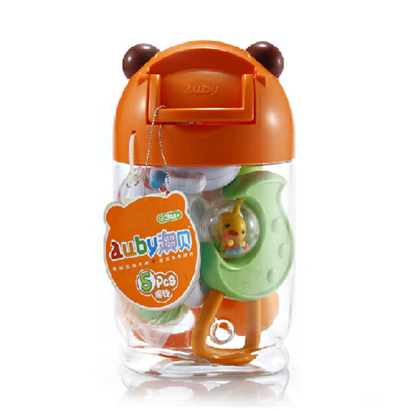 澳贝儿童益智早教玩具促进思维发展3个月以上适用 5只罐装牙胶摇铃463123