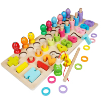 儿童木制三合一磁性钓鱼对数板数字颜色认知拼板拼插积木宝宝3-6岁早教益智多功能玩具