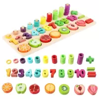 儿童木质水果切切看三合一对数板数字形状配对板拼板拼插积木3-6岁宝宝早教益智力木制玩具