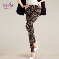 2015新款秋冬加绒加厚外穿打底裤女小脚印花裤大码长裤显瘦花裤子