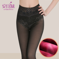 安贝威秋冬季三层加厚假透肉打底裤高腰防勾丝踩脚加绒肉色保暖裤