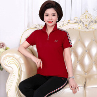 中老年运动套装女夏新品特大码短袖长裤棉质休闲服妈妈运动衣