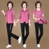 中老年女装运动套装女春秋2021新品妈妈秋装外套40岁50中年休闲三件套运动衣