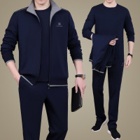 运动套装男士春秋季休闲大码爸爸装春装三件套中老年人男装父亲运动服外套男