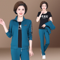 妈妈运动服套装春秋三件套中老年人女装中年妇女秋装上衣2021新款大码外套潮
