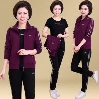 中老年运动套装女春秋休闲三件套妈妈秋装上衣洋气运动装大码女士运动服2021新款