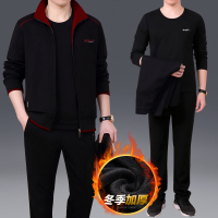 金蔚臻 品牌中老年运动套装男秋冬加绒保暖休闲运动服三件套加厚外套爸爸冬装
