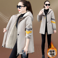 金蔚臻棉衣棉服女运动风衣2021年冬季新款加绒加厚连帽外套洋气羊羔毛大衣中长款派克服