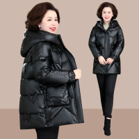 金蔚臻 妈妈装亮面免洗羽绒棉服中老年秋冬装棉袄中长款中年妇女棉衣加厚连帽外套