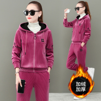 金蔚臻 灯芯绒运动套装女2022秋冬新款时尚金丝绒条绒加厚加绒女士外套休闲服两件套
