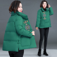 金蔚臻妈妈冬装羽绒棉服2021新款短款中老年女绣花棉衣外套加肥加大码中年洋气小棉袄