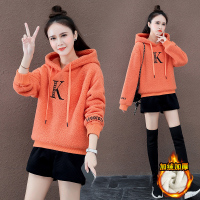 金蔚臻卫衣2021年新款女羊羔绒女装秋冬季加绒加厚短款羊羔毛连帽外套上衣潮