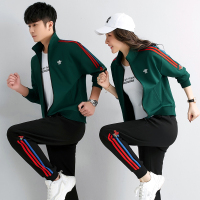 金蔚臻2022年男女春秋季立领开衫运动休闲情侣套装跑步健身服棉质三件套