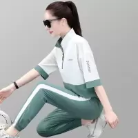 金蔚臻五分袖运动套装女夏2022新款束脚九分裤时尚立领显瘦休闲跑步运动衣冰丝两件套