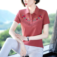 金蔚臻轻奢品牌t恤女夏短袖2022新款洋气显瘦中年妈妈上衣翻领绣花polo衫运动休闲T恤