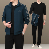 金蔚臻男士运动套装春秋新款中老年开衫跑步爸爸装休闲运动服装三件套棉