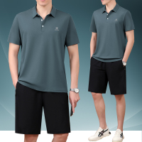 金蔚臻中老年运动服男士夏季短袖短裤透气休闲装两件套爸爸夏装冰丝套装