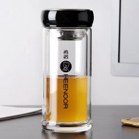 希诺双层玻璃杯高硼硅茶杯子创意水杯带茶隔过滤网男女士便携商务办公直身杯礼盒装口杯