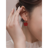 红色发财耳环999纯银耳圈女耳饰2021年新款气质秋冬适合过年耳坠