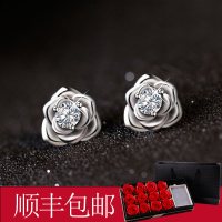 玫瑰花耳钉女纯银999简约小巧2021新款潮耳环圣诞节网红耳饰