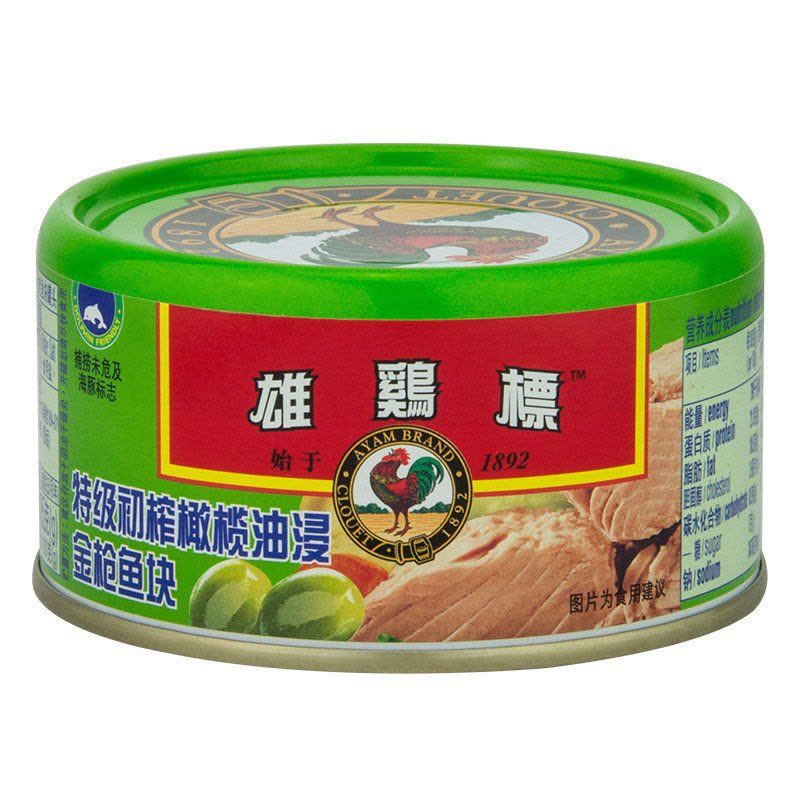 马来西亚馆 雄鸡标/AYAM BRAND 特级初榨橄榄油浸金枪鱼块罐头 185g*1罐图片