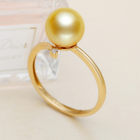 海瞳 14K金 南洋珍珠戒指 简约款 正圆 金色海水珍珠戒指 珍珠 送朋友爱人