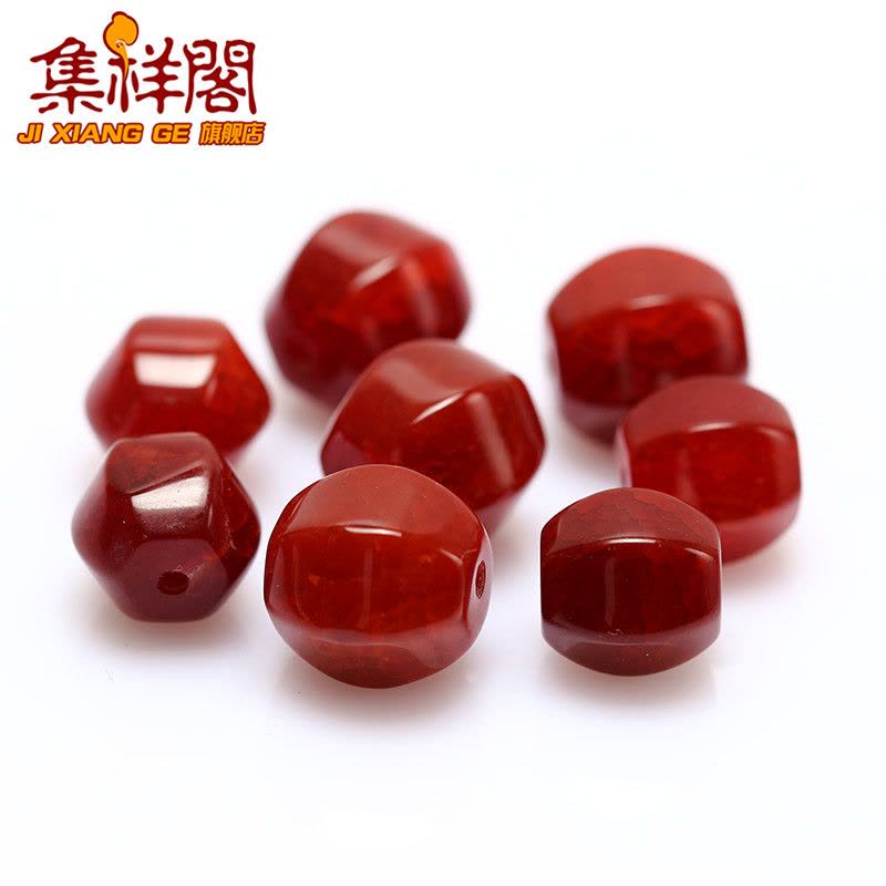 集祥阁冰花红龙纹玛瑙六棱隔珠散珠佛珠手串配珠DIY配饰顶珠配件 小号11*11mm/单颗图片