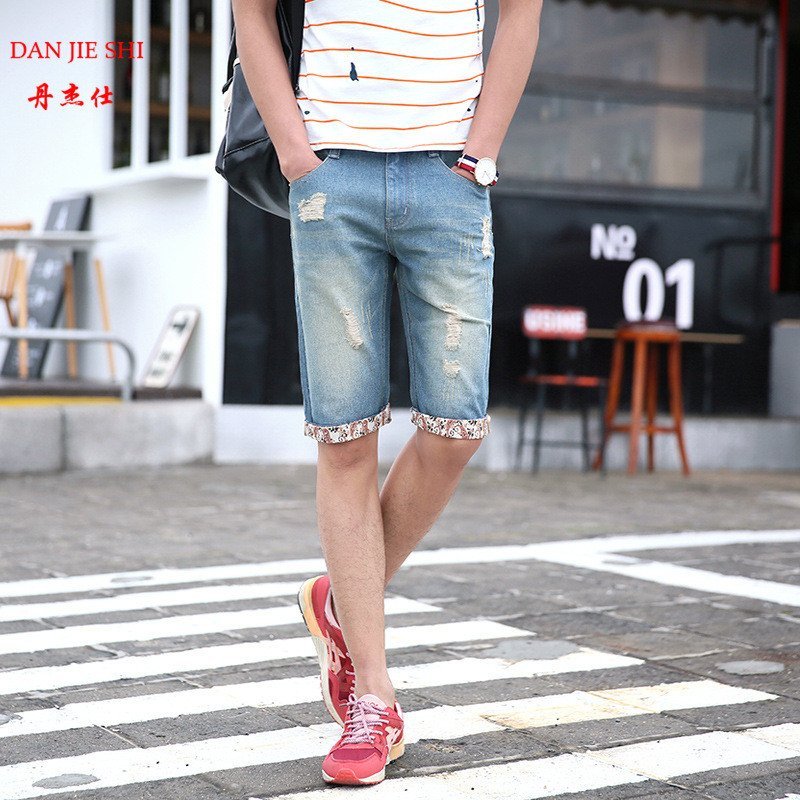 丹杰仕夏冬春夏季时尚破洞牛仔短裤男 男青年休闲5五分裤子 学生舒适中裤 男装小咖秀百搭潮