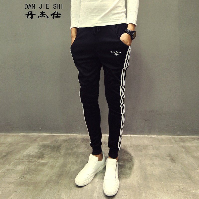 丹杰仕加绒裤男2015冬季新款加绒加运动裤男士韩版三道杠加厚束脚哈伦裤男卫裤小咖秀百搭潮