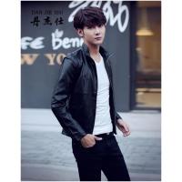 丹杰仕夹克男休闲男士立领皮衣短款外套 皮夹克大码修身外套潮小咖秀百搭潮