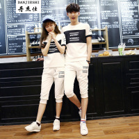 丹杰仕 （DANJIESHI）卫衣套装情侣装 夏装新款短袖T恤套装 男女运动套装学生班服