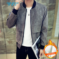 冬季韩版外套男士印花加绒店主风夹克上衣大码外衣运动棒球服潮流