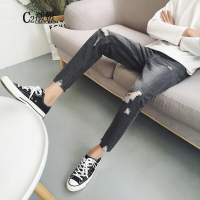 C2潮朝057-P35AA港风店主风原创日系原宿休闲小脚裤男九分韩版牛仔裤潮黑色