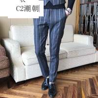 休闲裤男条纹长裤潮商务休闲西裤男小脚免烫正装裤子男修身西服裤