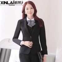 新莱女职业装西服正装工作服两粒扣小西装韩版马甲衬衫西裤套装
