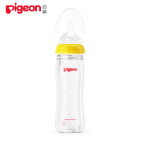 【满99减10元】贝亲（Pigeon）宽口径玻璃奶瓶240ml配L奶嘴黄色旋盖