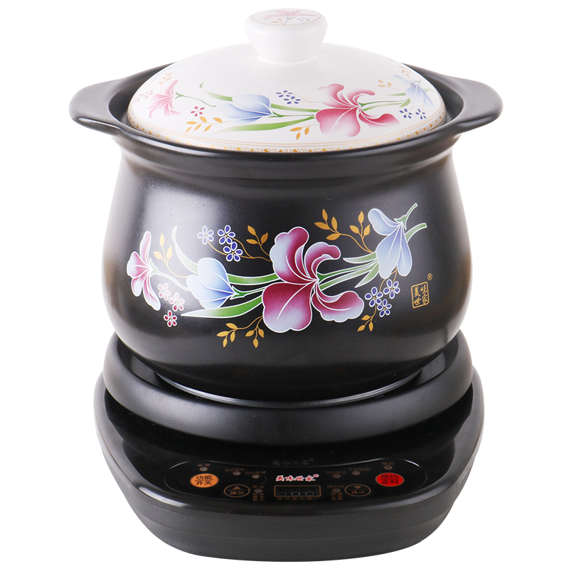 4升百合花汤饭锅 黑底座可定时预约全自动陶瓷紫砂电饭煲多功能煮饭
