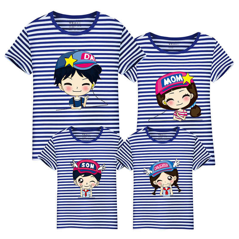 2019夏季新款亲子装 韩版可爱卡通印花短袖T恤一家四口家庭装LD10225