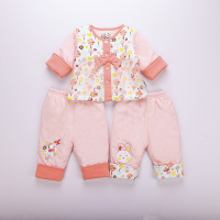 婴幼儿夹棉加厚保暖开裆套装儿童韩版卡通三件套