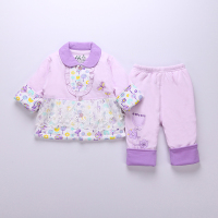 秋季婴儿韩版纯棉裙衫可开裆两件套 儿童薄棉衣套装