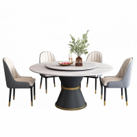 徘徊生活 简约现代岩板圆形餐桌椅组合轻奢小户型转盘圆桌子