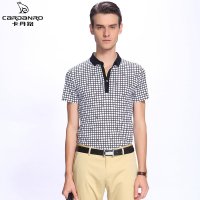 cardanro/卡丹路新品款男士T恤百搭格子短袖反领T恤休闲时尚简约男装