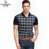 cardanro/卡丹路新品款男士T恤拼色百搭深色格子短袖圆领T恤休闲时尚简约男装
