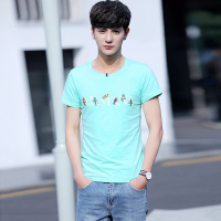 香港骆驼男装2017夏季男T恤男棉质韩版青年短袖圆领印花休闲时尚百搭潮男糖果色打底衫