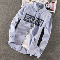 香港骆驼男装春夏季衬衫男韩版长袖翻领男青年学生韩版休闲上衣字母透气吸汗棉质四季