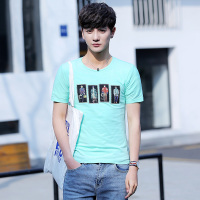 香港骆驼男装2017夏季新款男T恤棉质休闲圆领印花简约时尚百搭潮男学生短袖打底衫