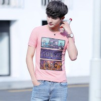 香港骆驼男装2017时尚印花打底衫男韩版潮流简约休闲T恤衫男棉质吸汗短袖内搭TC20