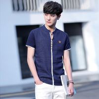香港骆驼男装2017夏季新款男亚麻棉短袖T恤青年韩版休闲时尚百搭打底衫TCBK1155