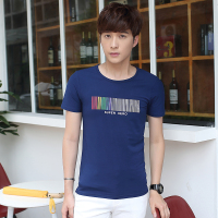 香港骆驼男装2017男青年韩版T恤男棉质短袖字母印花修身时尚休闲潮流百搭打底衫TC12