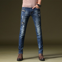 香港骆驼男装2017春秋季新款男士牛仔裤男韩版修身微弹显瘦透气时尚休闲长裤补丁裤子